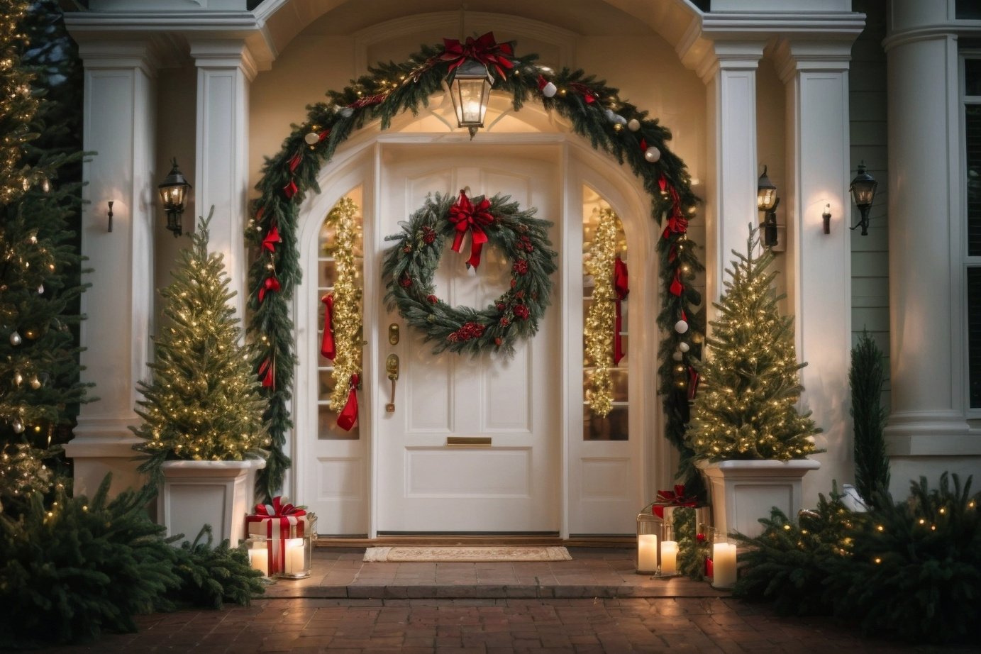 Christmas decorations in home door